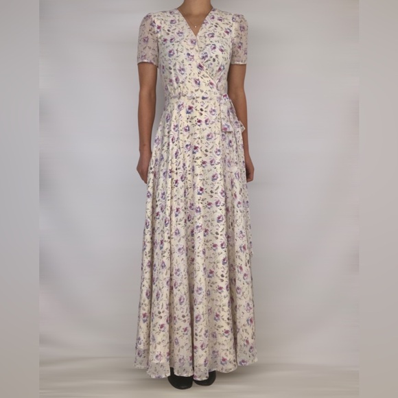 NWT JessaKae Floral Wrap Short Sleeve Maxi Dress Size XS - Picture 3 of 11